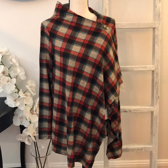 Last 1 - Plaid Draped Wrap Cardigan - Picture 7 of 8